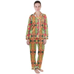 Pattern Orange Green African Satin Long Sleeve Pyjamas Set by Pakrebo