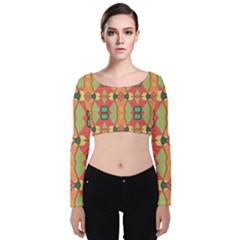 Pattern Orange Green African Velvet Long Sleeve Crop Top by Pakrebo