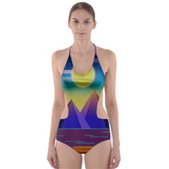 Jetty Landscape Scenery Mountains Cut-out One Piece Swimsuit by Pakrebo