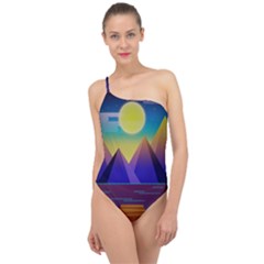 Jetty Landscape Scenery Mountains Classic One Shoulder Swimsuit by Pakrebo