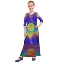 Jetty Landscape Scenery Mountains Kids  Quarter Sleeve Maxi Dress by Pakrebo