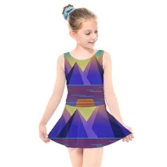 Jetty Landscape Scenery Mountains Kids  Skater Dress Swimsuit by Pakrebo