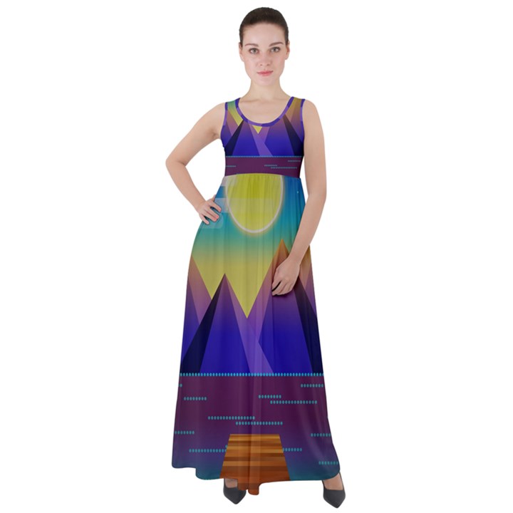 Jetty Landscape Scenery Mountains Empire Waist Velour Maxi Dress