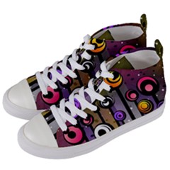 Abstract Flora Pinks Yellows Women s Mid-top Canvas Sneakers by Pakrebo