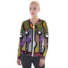 Abstract Flora Pinks Yellows Velour Zip Up Jacket