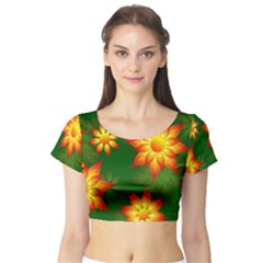 Flower Pattern Floral Non Seamless Short Sleeve Crop Top by Pakrebo