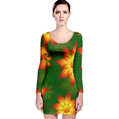 Flower Pattern Floral Non Seamless Long Sleeve Velvet Bodycon Dress by Pakrebo