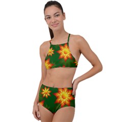 Flower Pattern Floral Non Seamless High Waist Tankini Set by Pakrebo