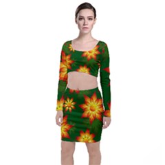 Flower Pattern Floral Non Seamless Top And Skirt Sets by Pakrebo