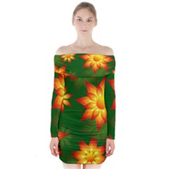 Flower Pattern Floral Non Seamless Long Sleeve Off Shoulder Dress by Pakrebo