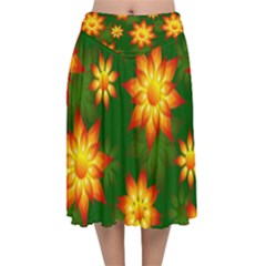 Flower Pattern Floral Non Seamless Velvet Flared Midi Skirt by Pakrebo