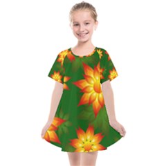 Flower Pattern Floral Non Seamless Kids  Smock Dress