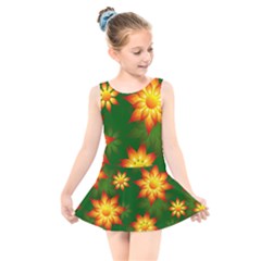 Flower Pattern Floral Non Seamless Kids  Skater Dress Swimsuit by Pakrebo