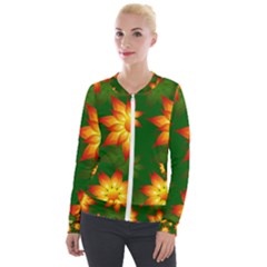 Flower Pattern Floral Non Seamless Velour Zip Up Jacket by Pakrebo