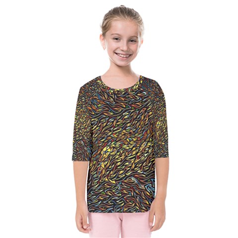 Flames Pattern Texture Gold Kids  Quarter Sleeve Raglan Tee by Pakrebo