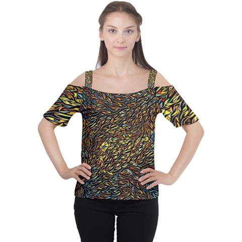 Flames Pattern Texture Gold Cutout Shoulder Tee by Pakrebo