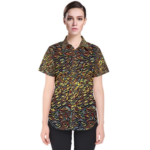 Flames Pattern Texture Gold Women s Short Sleeve Shirt by Pakrebo