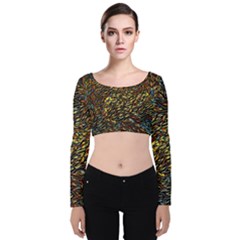 Flames Pattern Texture Gold Velvet Long Sleeve Crop Top by Pakrebo