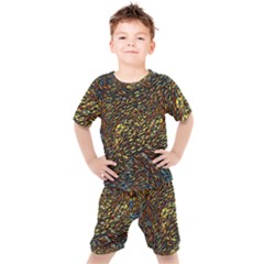 Flames Pattern Texture Gold Kids  Tee And Shorts Set by Pakrebo