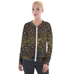 Flames Pattern Texture Gold Velour Zip Up Jacket