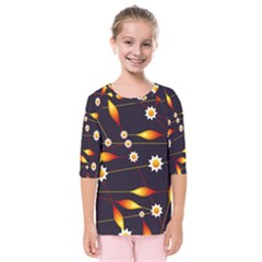 Flower Buds Floral Background Kids  Quarter Sleeve Raglan Tee