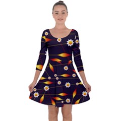 Flower Buds Floral Background Quarter Sleeve Skater Dress by Pakrebo