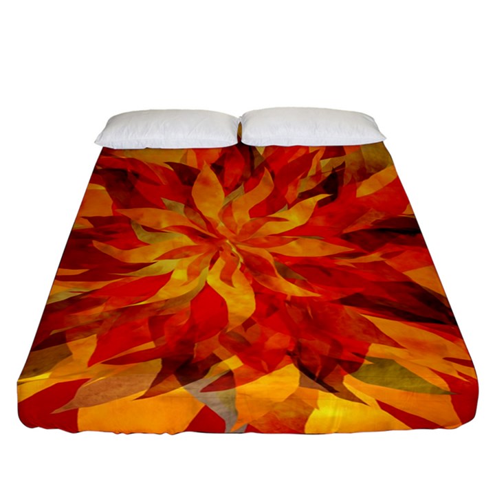 Flower Blossom Red Orange Abstract Fitted Sheet (California King Size)