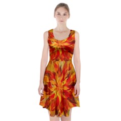 Flower Blossom Red Orange Abstract Racerback Midi Dress