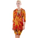 Flower Blossom Red Orange Abstract Quarter Sleeve Hood Bodycon Dress View1