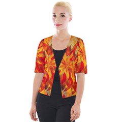 Flower Blossom Red Orange Abstract Cropped Button Cardigan