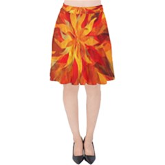 Flower Blossom Red Orange Abstract Velvet High Waist Skirt