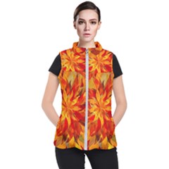 Flower Blossom Red Orange Abstract Women s Puffer Vest