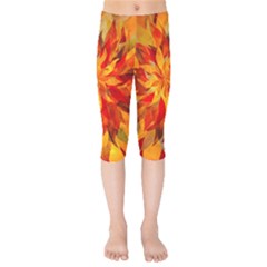 Flower Blossom Red Orange Abstract Kids  Capri Leggings 