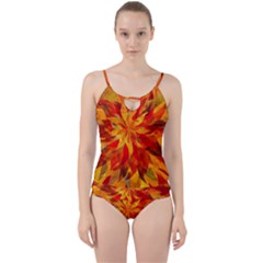 Flower Blossom Red Orange Abstract Cut Out Top Tankini Set