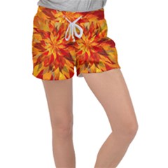 Flower Blossom Red Orange Abstract Women s Velour Lounge Shorts