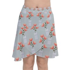 Pattern Non Seamless Floral Flowers Chiffon Wrap Front Skirt by Pakrebo