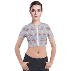 Pattern Non Seamless Floral Flowers Short Sleeve Cropped Jacket