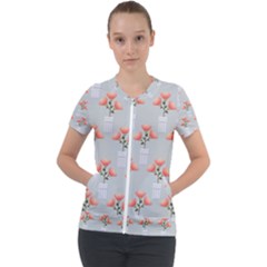 Pattern Non Seamless Floral Flowers Short Sleeve Zip Up Jacket