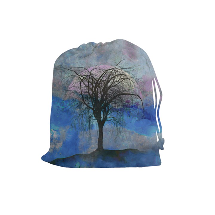 Tree Moon Sky Watercolor Painting Drawstring Pouch (Large)