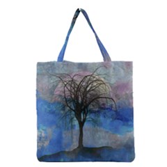 Tree Moon Sky Watercolor Painting Grocery Tote Bag by Pakrebo