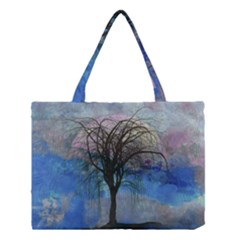 Tree Moon Sky Watercolor Painting Medium Tote Bag by Pakrebo