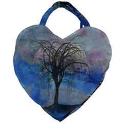 Tree Moon Sky Watercolor Painting Giant Heart Shaped Tote by Pakrebo