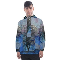 Tree Moon Sky Watercolor Painting Men s Front Pocket Pullover Windbreaker