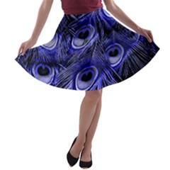 Peacock Feathers Color Plumage A-line Skater Skirt by Pakrebo