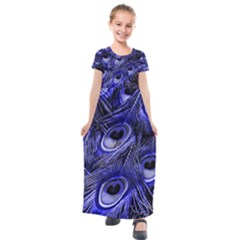 Peacock Feathers Color Plumage Kids  Short Sleeve Maxi Dress by Pakrebo