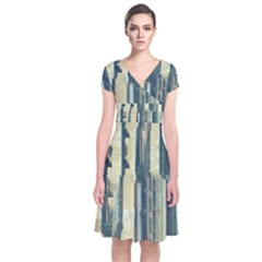 Texture Abstract Buildings Short Sleeve Front Wrap Dress by Pakrebo