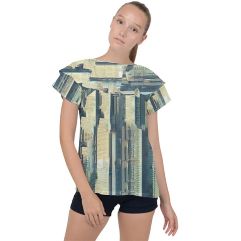 Texture Abstract Buildings Ruffle Collar Chiffon Blouse by Pakrebo