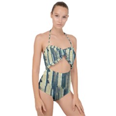 Texture Abstract Buildings Scallop Top Cut Out Swimsuit by Pakrebo