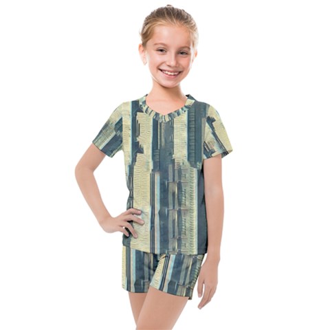 Texture Abstract Buildings Kids  Mesh Tee And Shorts Set by Pakrebo