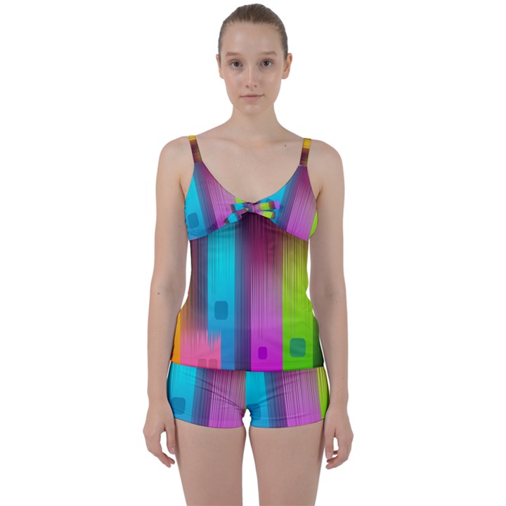 Abstract Background Colorful Tie Front Two Piece Tankini